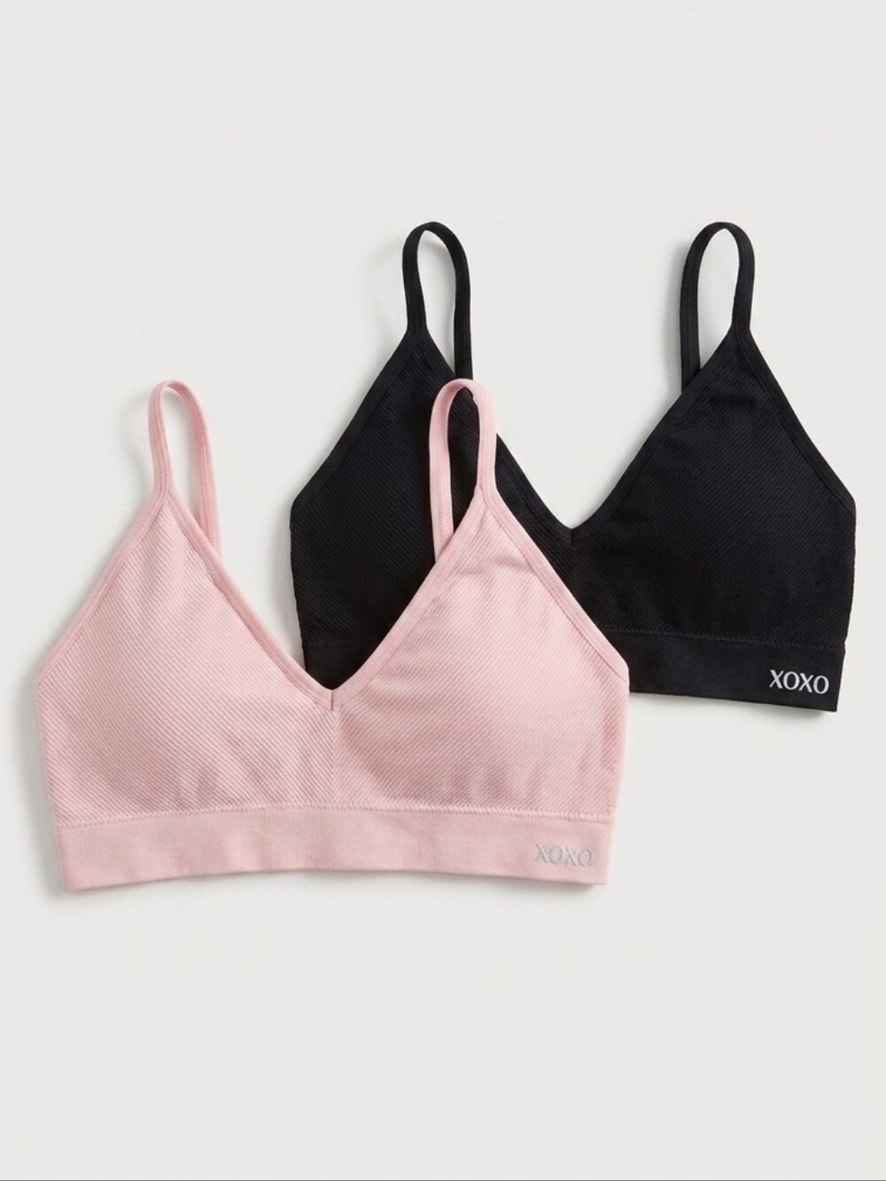 XOXO 2-Pack V-Neck Bralettes - Light Pink & Black Size 2x (Runs Small)